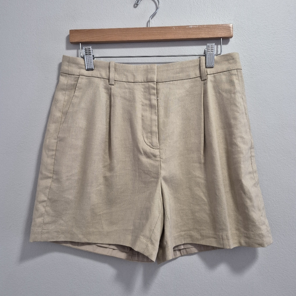 J. Crew Factory NWT Refined Linen Blend Structured Pleated Khaki Shorts Size 4